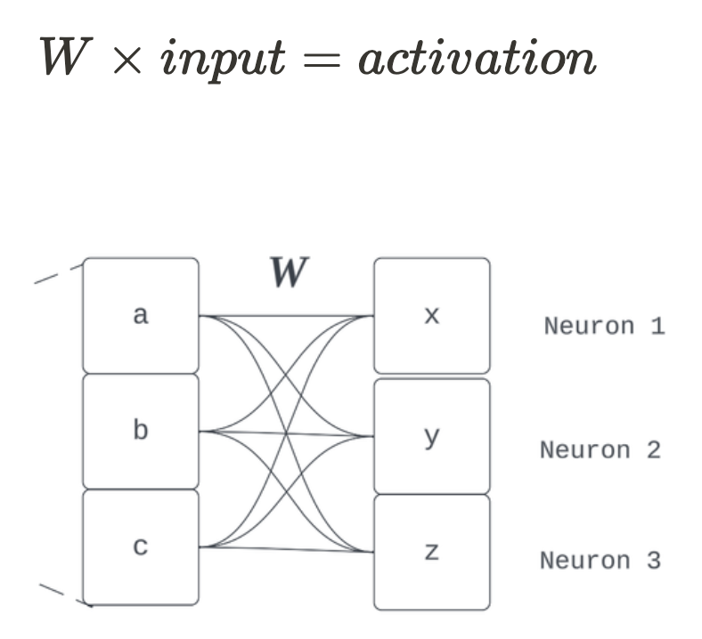 W x input = activation