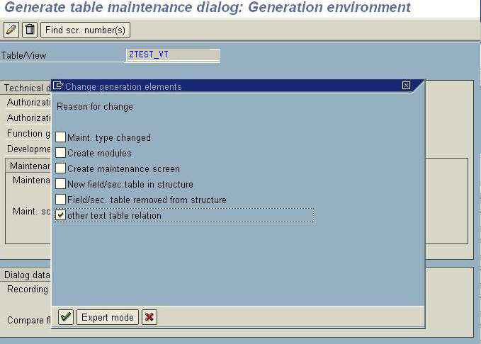 table maintenance dialog