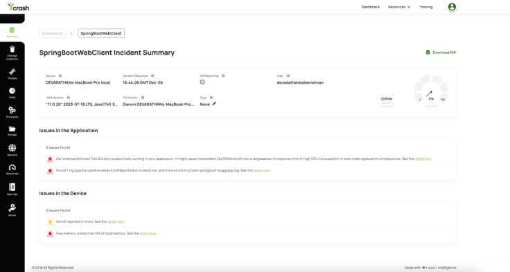 Figure 1: Summary incident report from yCrash