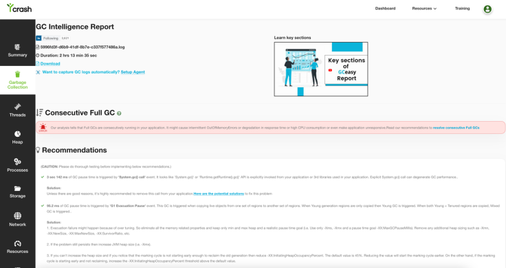 Figure 2: yCrash report indicating our problem with consecutive full GC