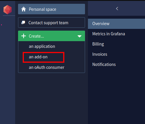 select the option to create an addon from your personal space.