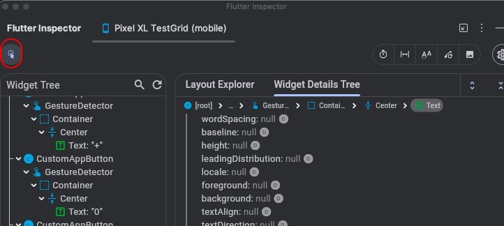 Flutter inspector