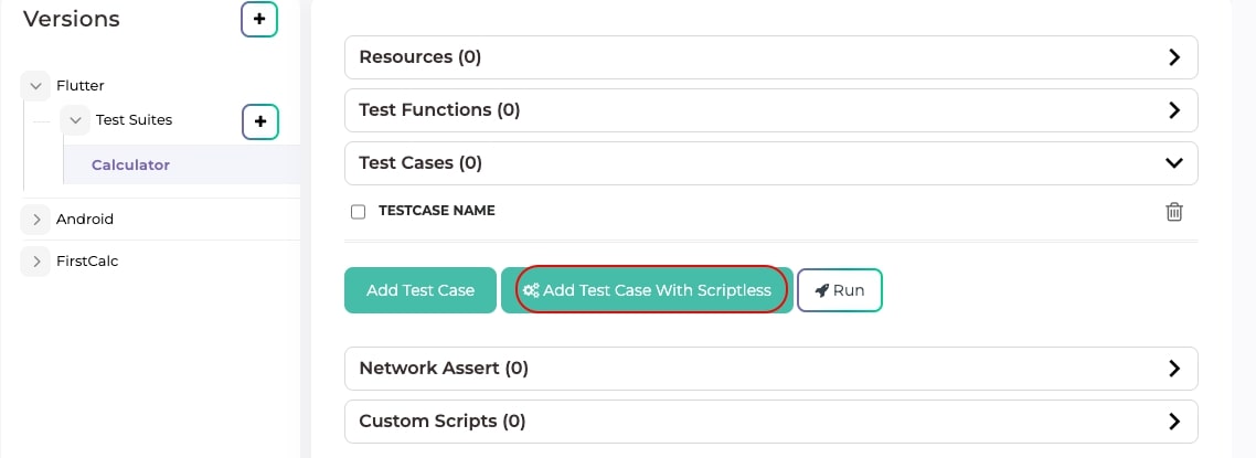 Inside your module, go to Test Cases and click on Add Test Case With Scriptless.