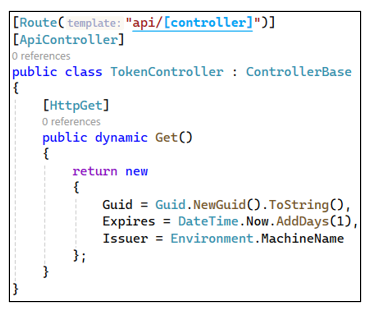 The token controller has one simple HTTPGet method