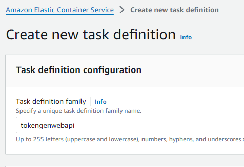 Provide information for task definition family field