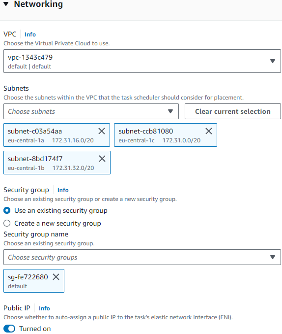 Select VPC, Subnets, and Security Groups