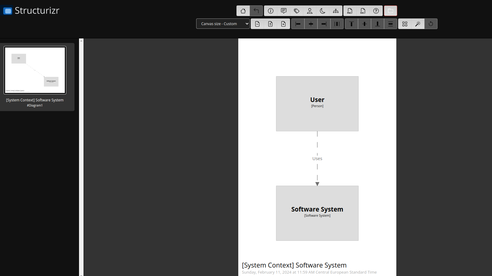 Navigate again in the browser to Structurizr and enable Auto canvas size and Auto-layout. This will create a more beautiful diagram