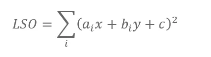 we want to find points (x, y) where LSO is minimal, where a, b, and c are known arguments calculated from optical flow vectors