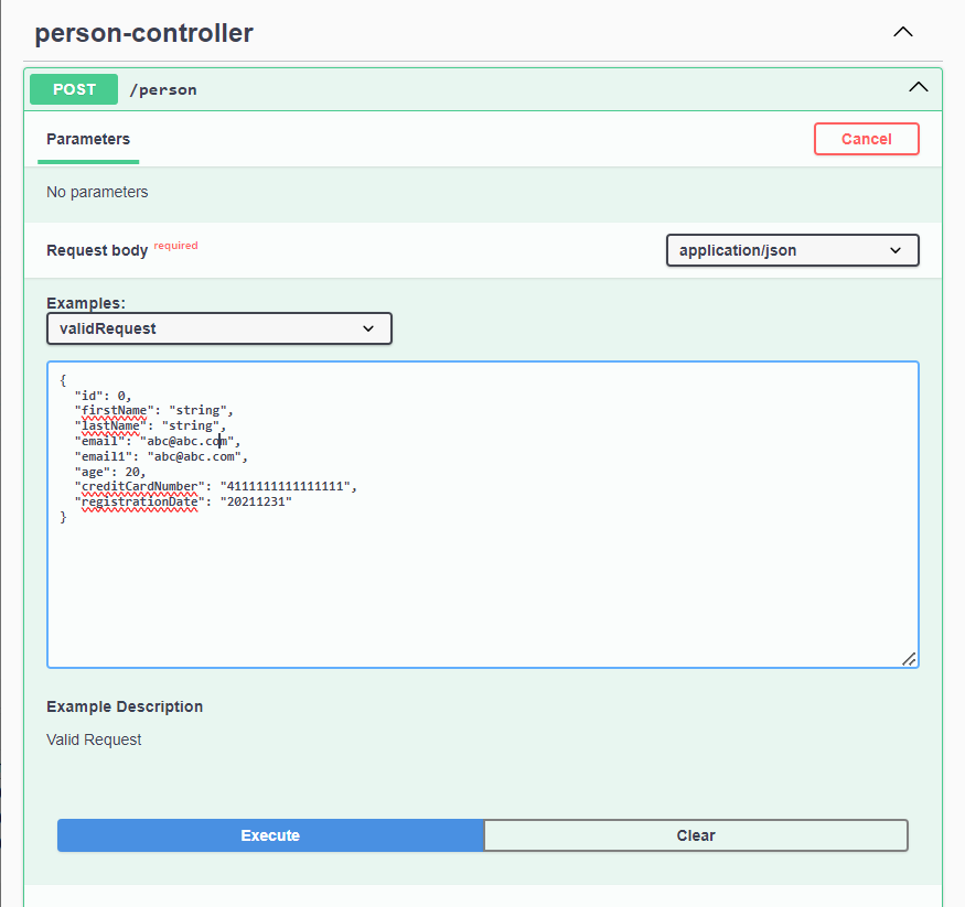 Feed valid input into the request body section