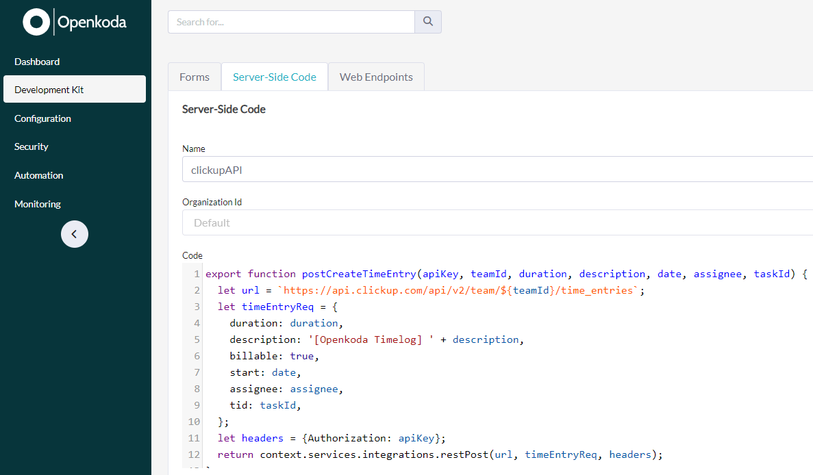 OpenKoda Server-Side Code