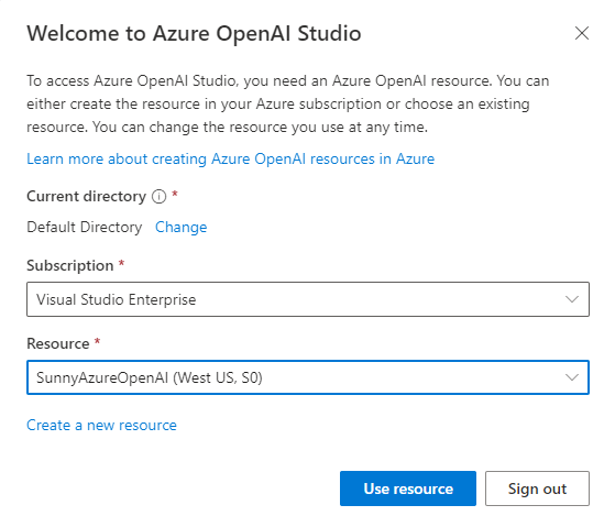 Select Azure Open AI resource