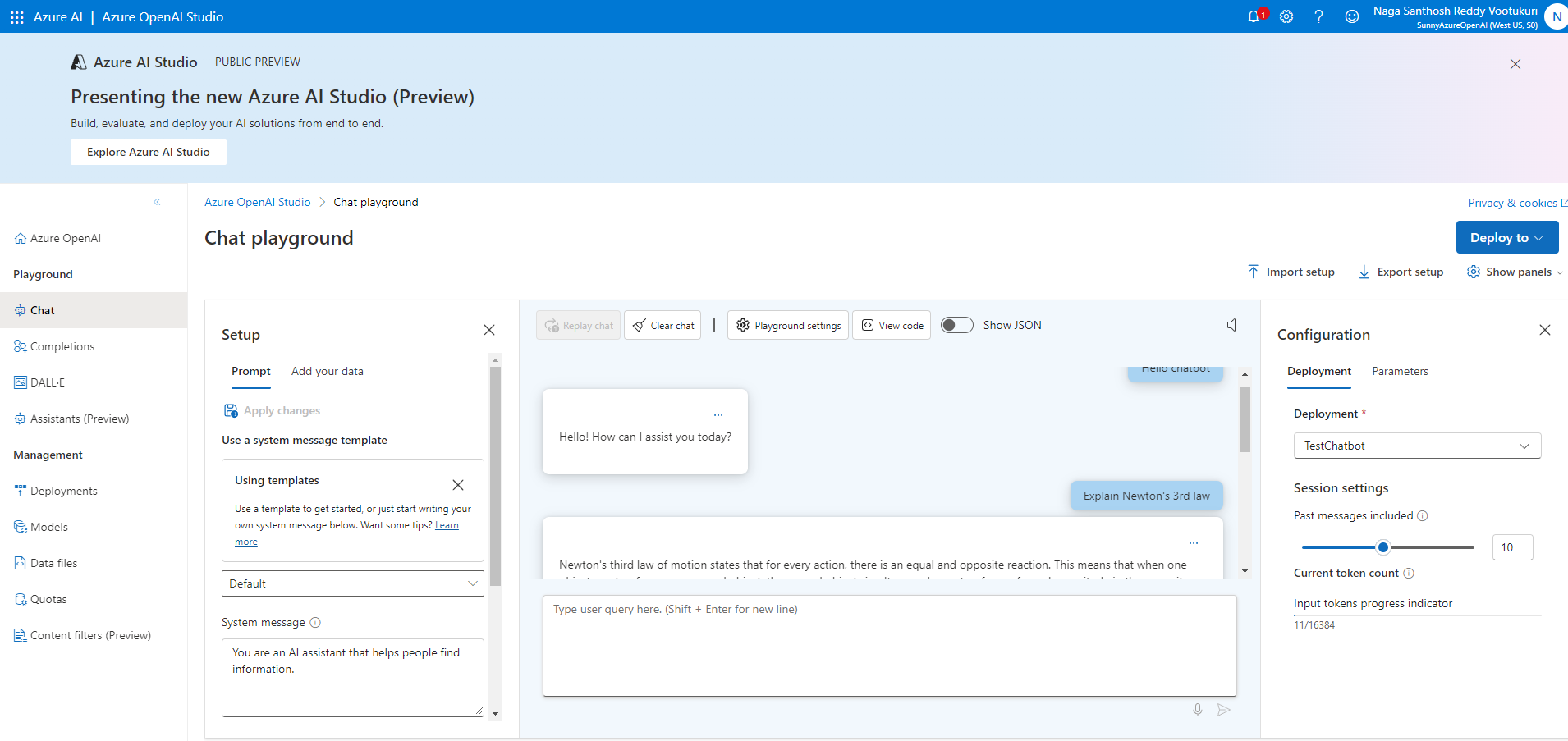 Chat playground screen