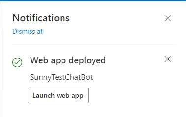 Web app deployed notification screenshot