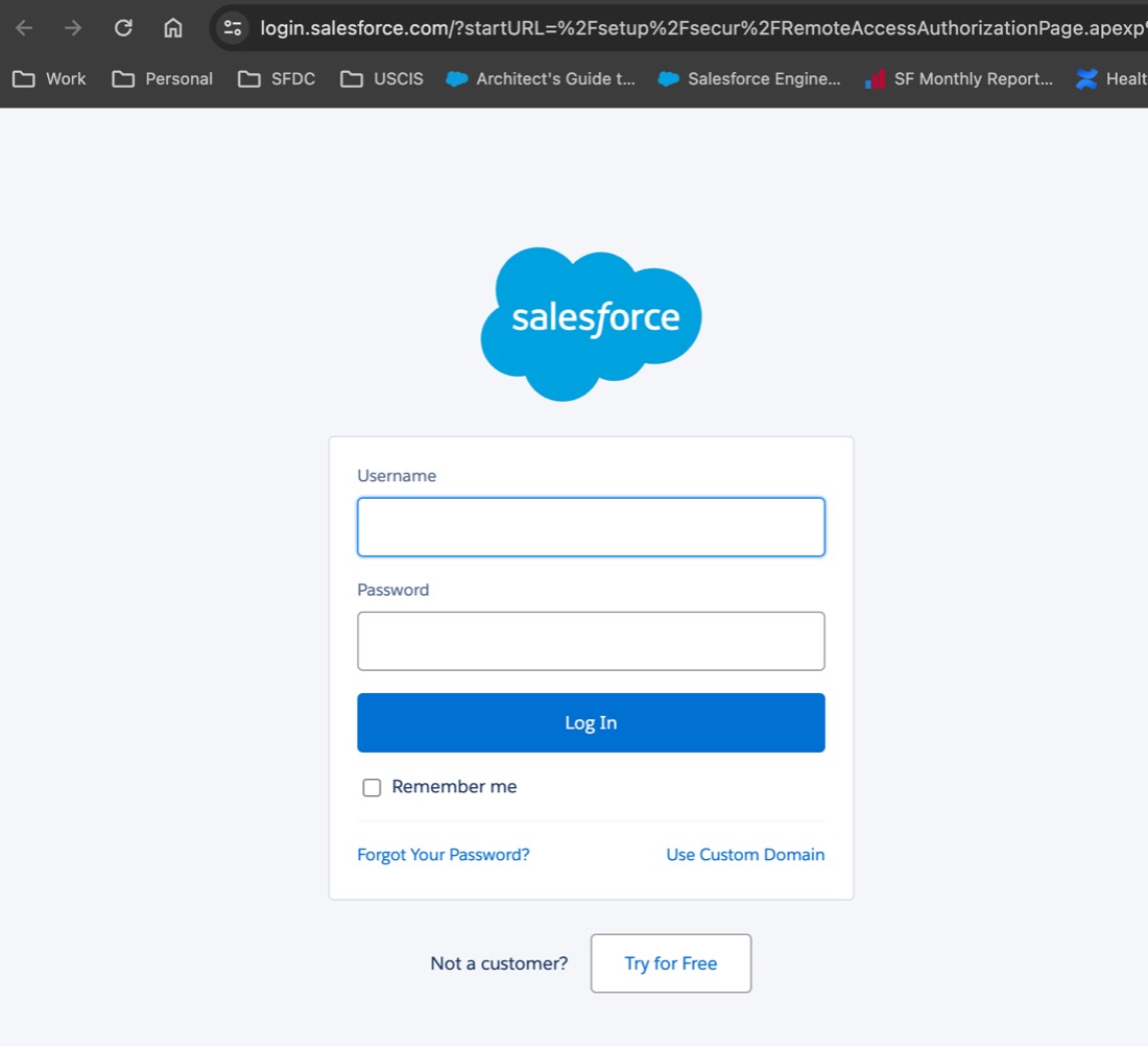 Salesforce login screen