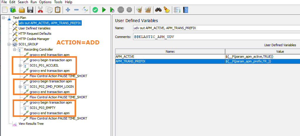 Launching the jmeter-elastic-apm action ADD too