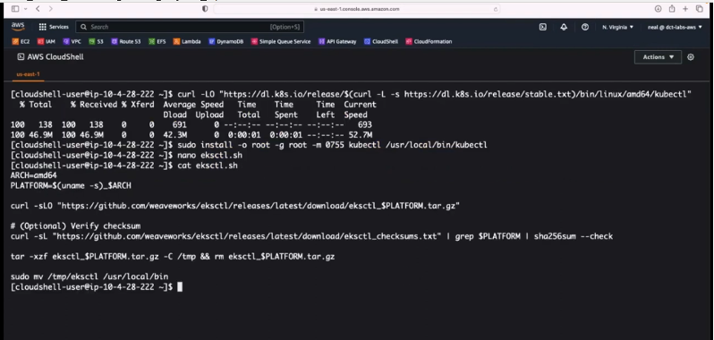 Screenshot of AWS Cloudshell command line Interface