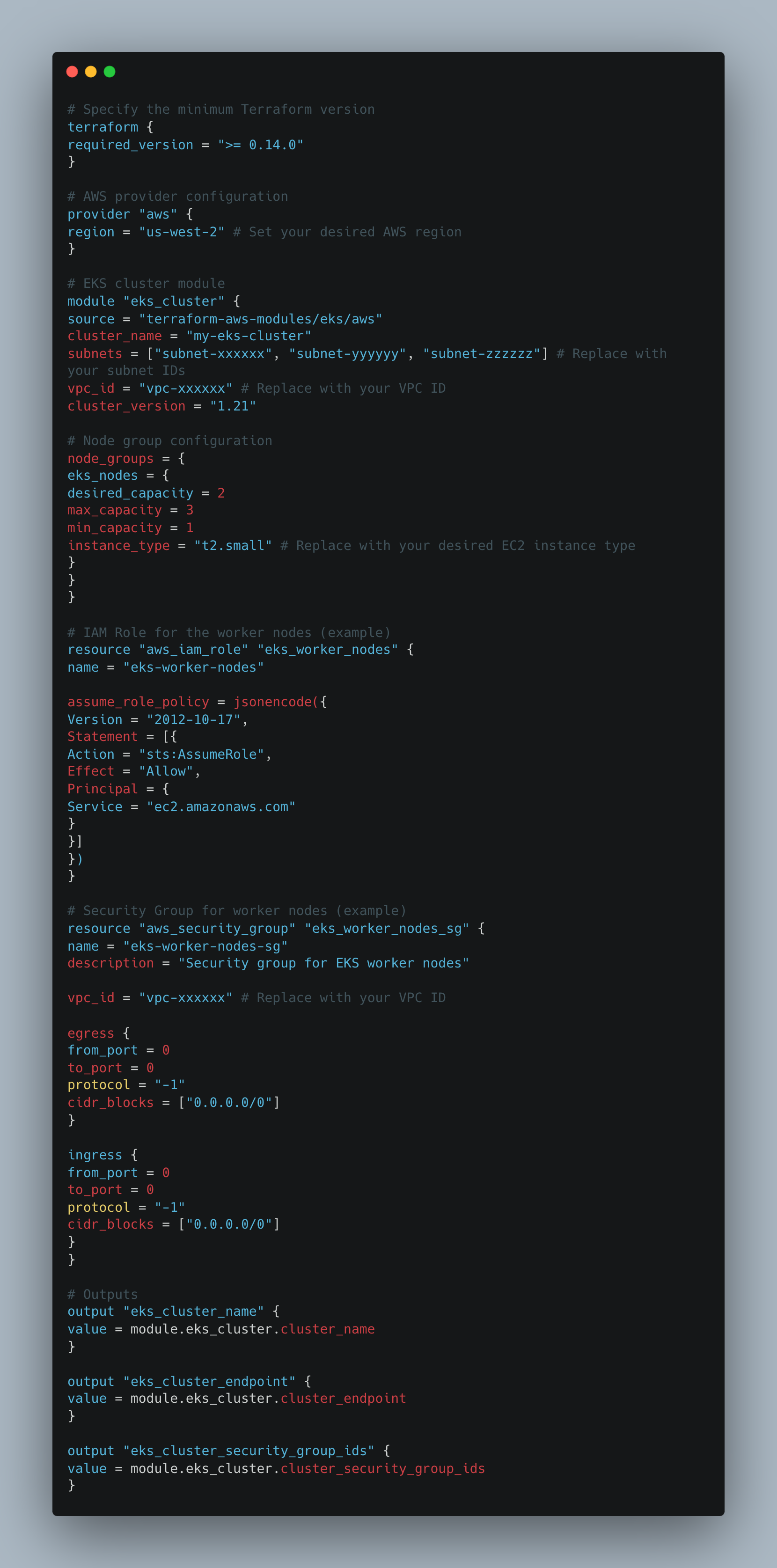 create an infrastructure for EKS (Elastic Kubernetes Service) on AWS