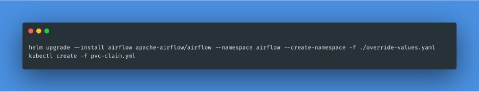 Helm command to install airflow in Kubernetes.