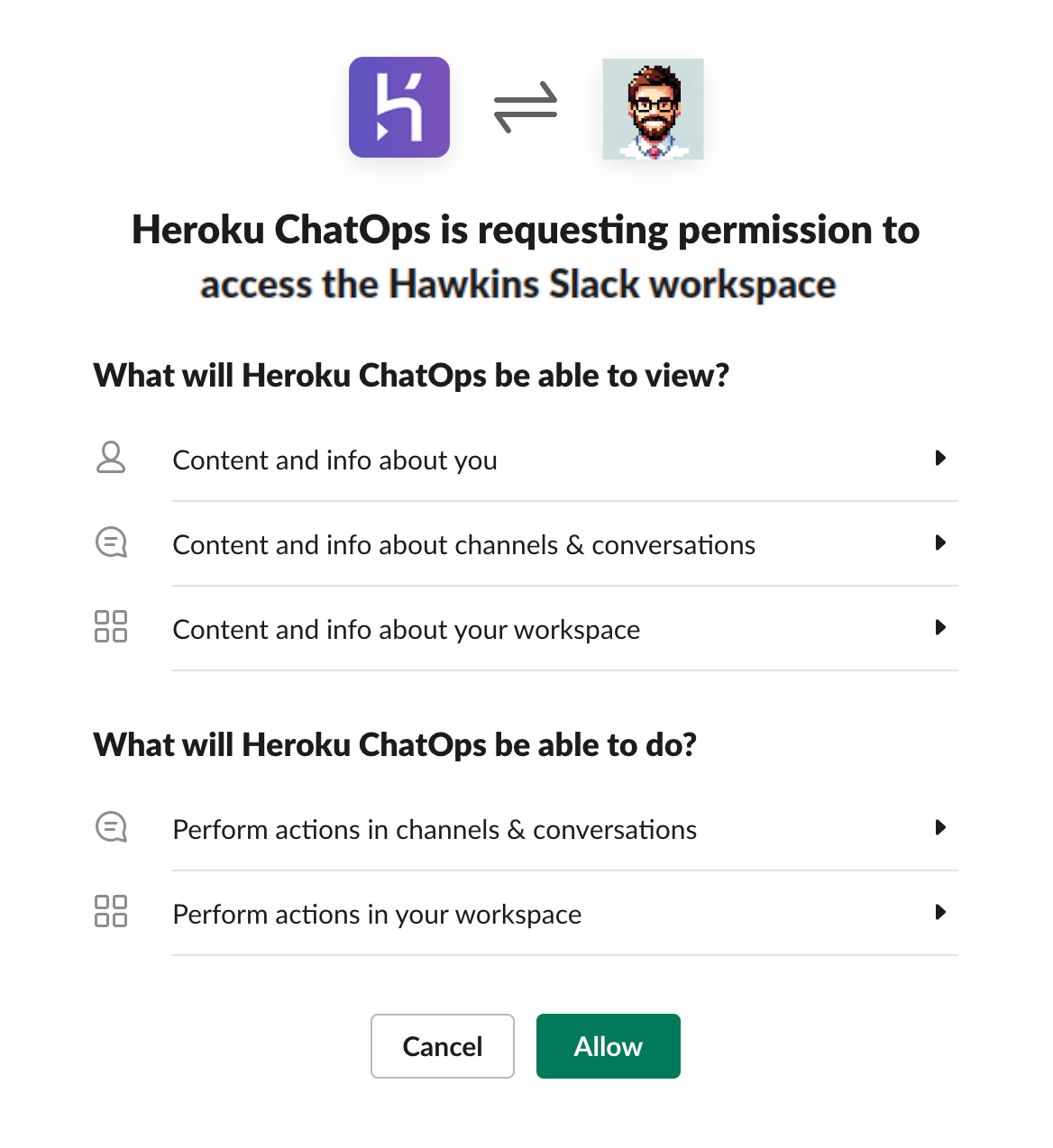 Grant Heroku ChatOps access to your Slack workspace