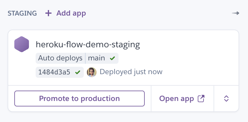 Staging app shown in the Heroku dashboard