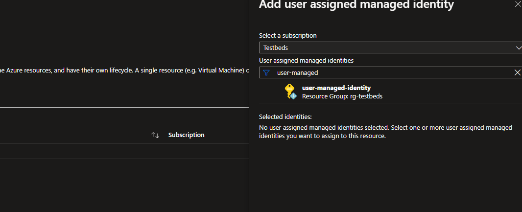 Click Add and add the user-managed identity created previously.