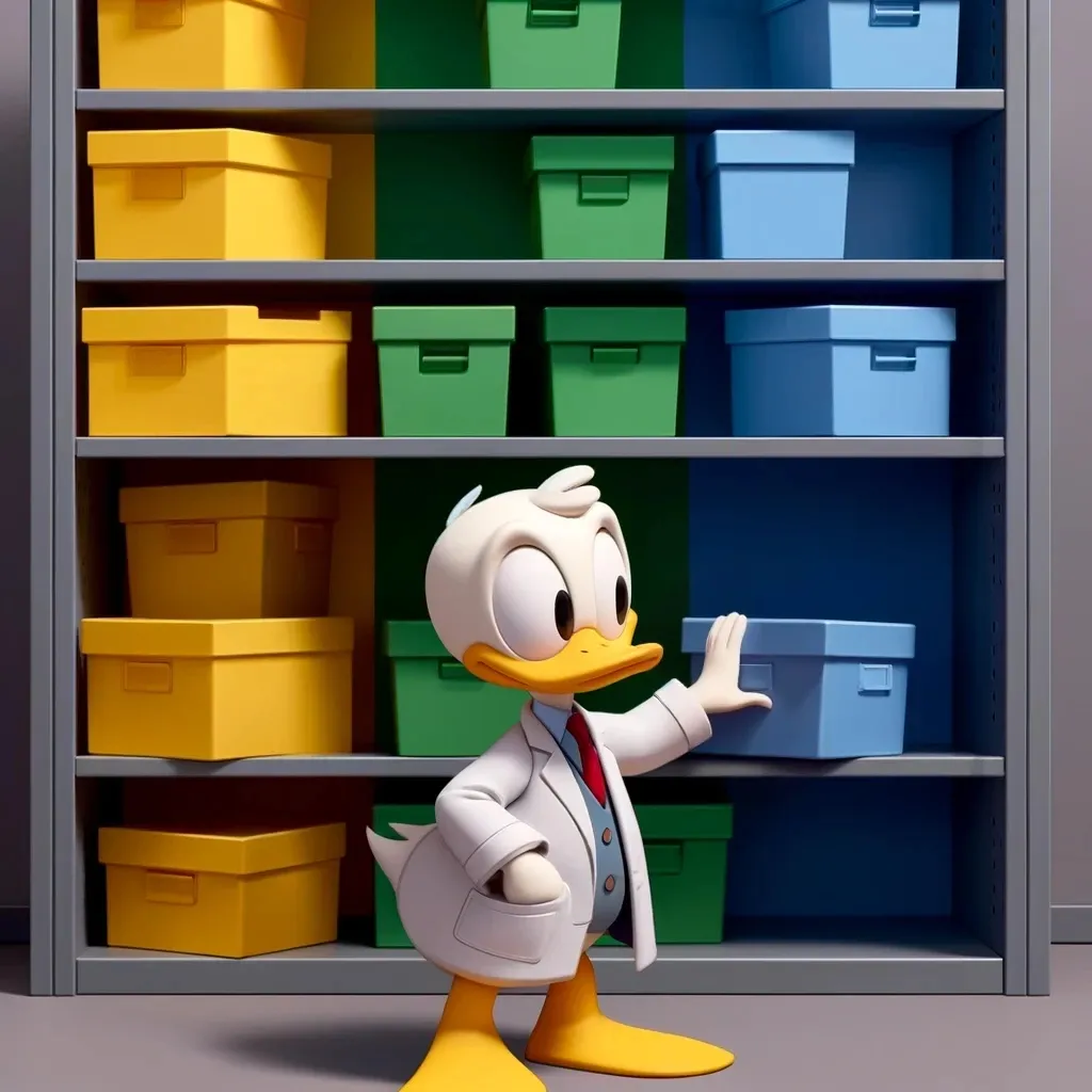 Donald Duck with file boxes