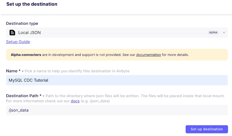 set up the destination