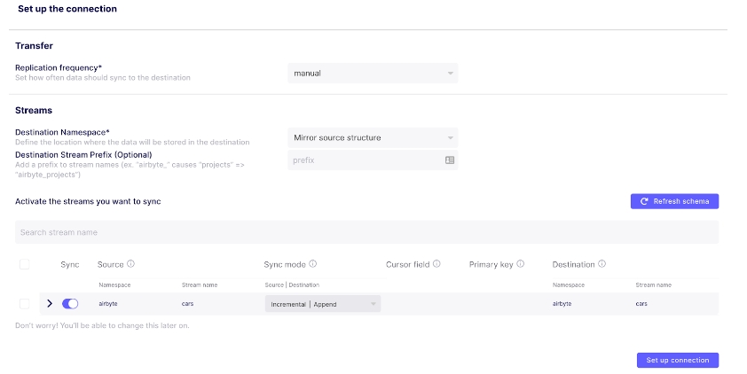 set up the connection