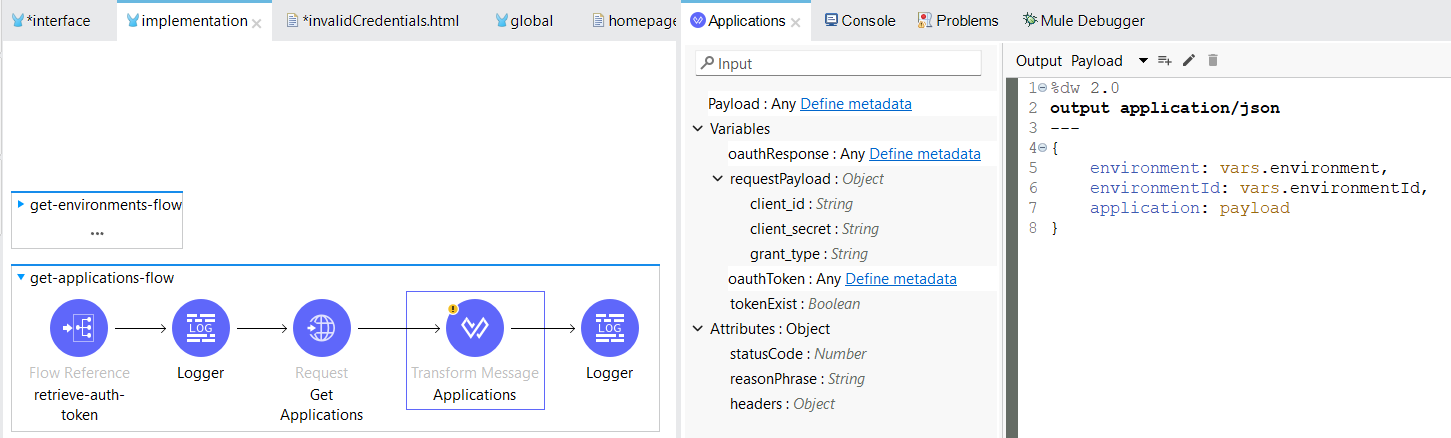 Set the payload with environment ID, name, and list of applications payload and pass it to the next webpage