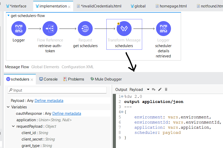 Set the payload with environment ID, name, application name, and list of schedulers payload and pass it to the next webpage