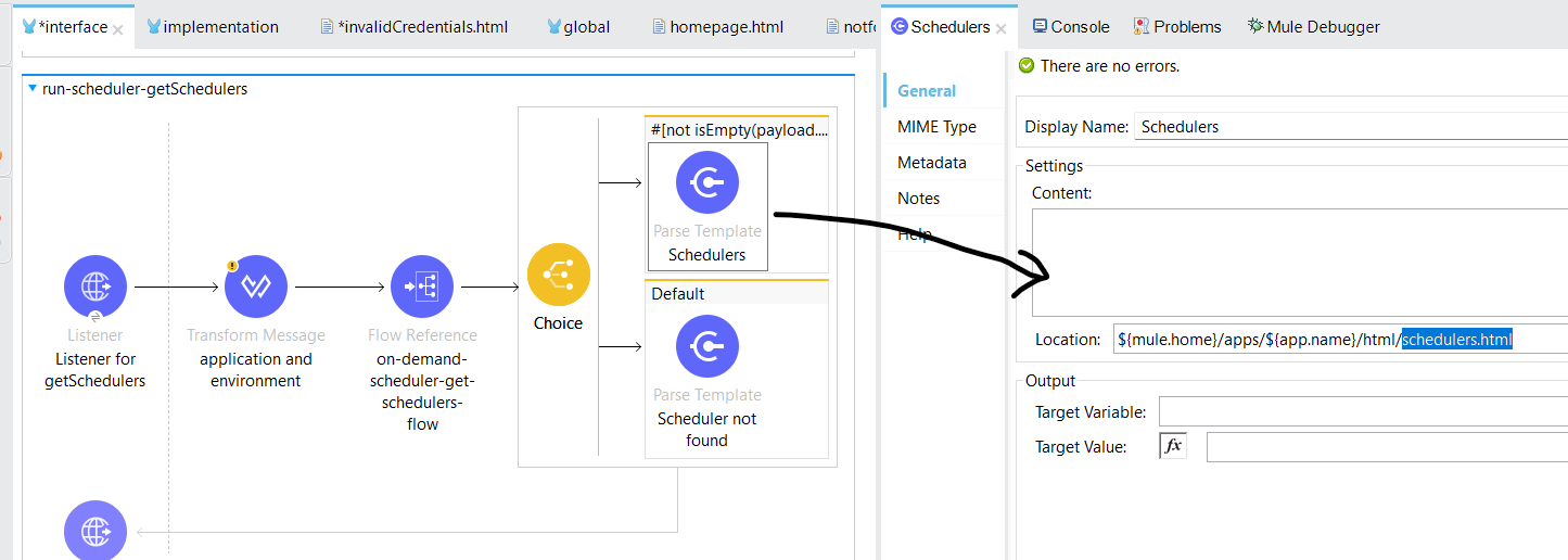 Dsplay of the environment and application selected and the list of schedulers in the dropdown box on the webpage