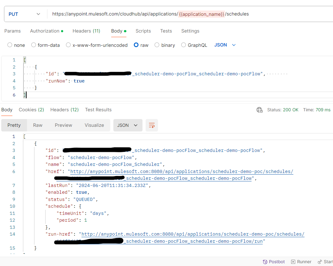 Endpoint of CloudHub API to call to run the scheduler for the application, environment, and scheduler selected and stored in variables