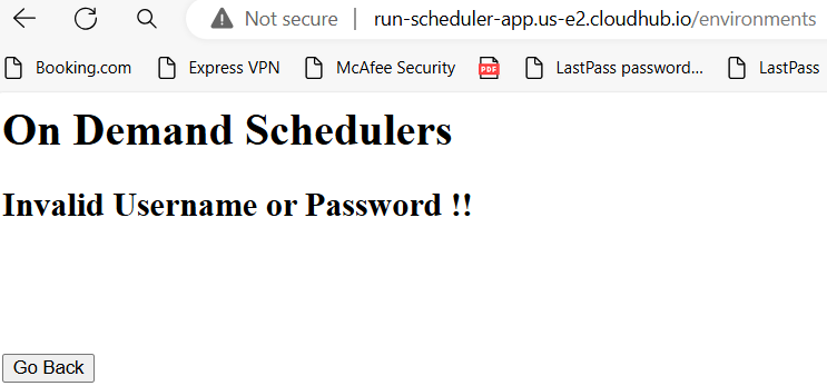 On Demand Schedulers: Invalid Username or Password message