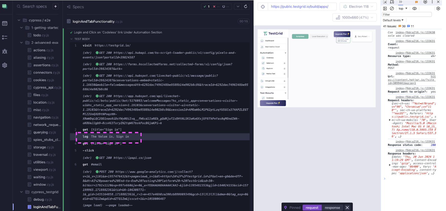 Output showing logs