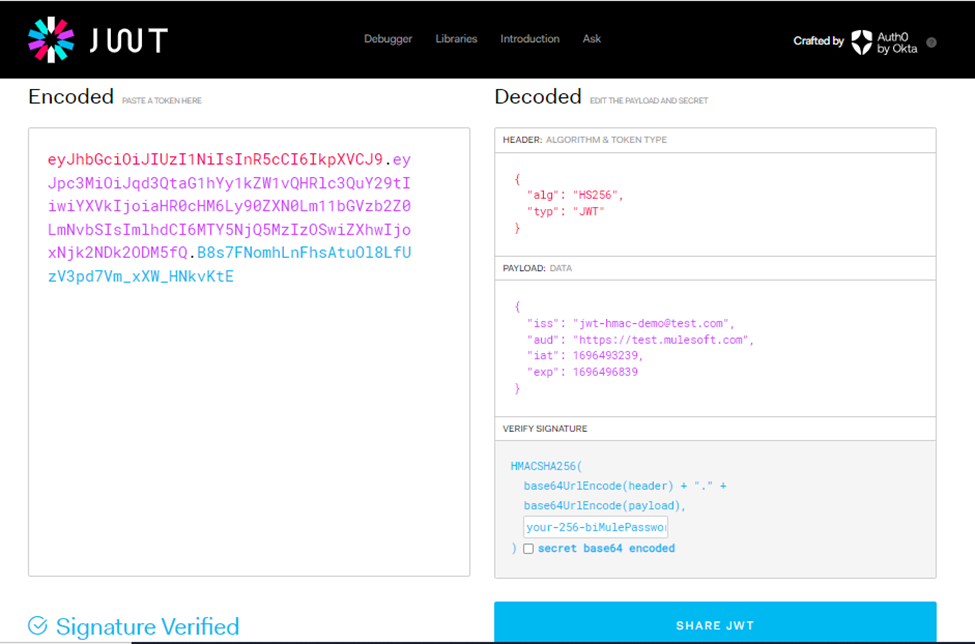 Validate HMAC JWT using a secret key