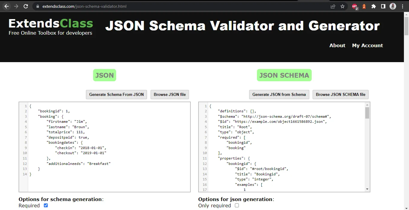 JSON schema validator and generator