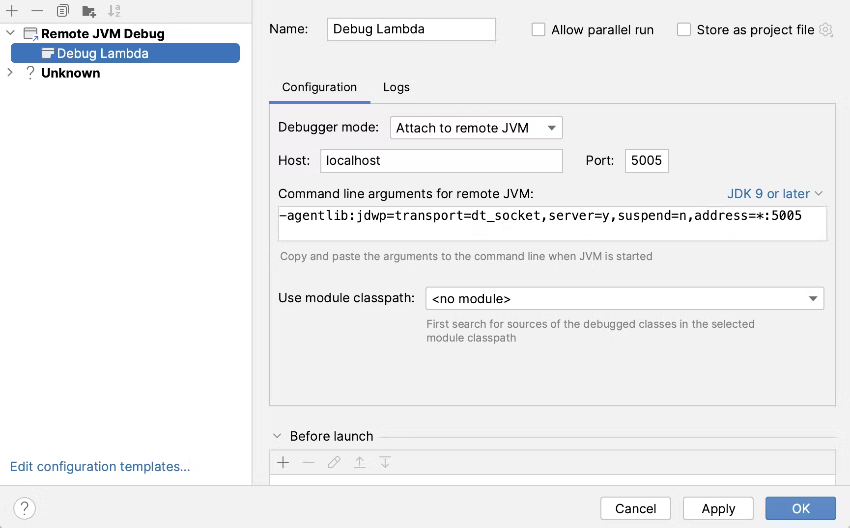 Debug Lambda screen