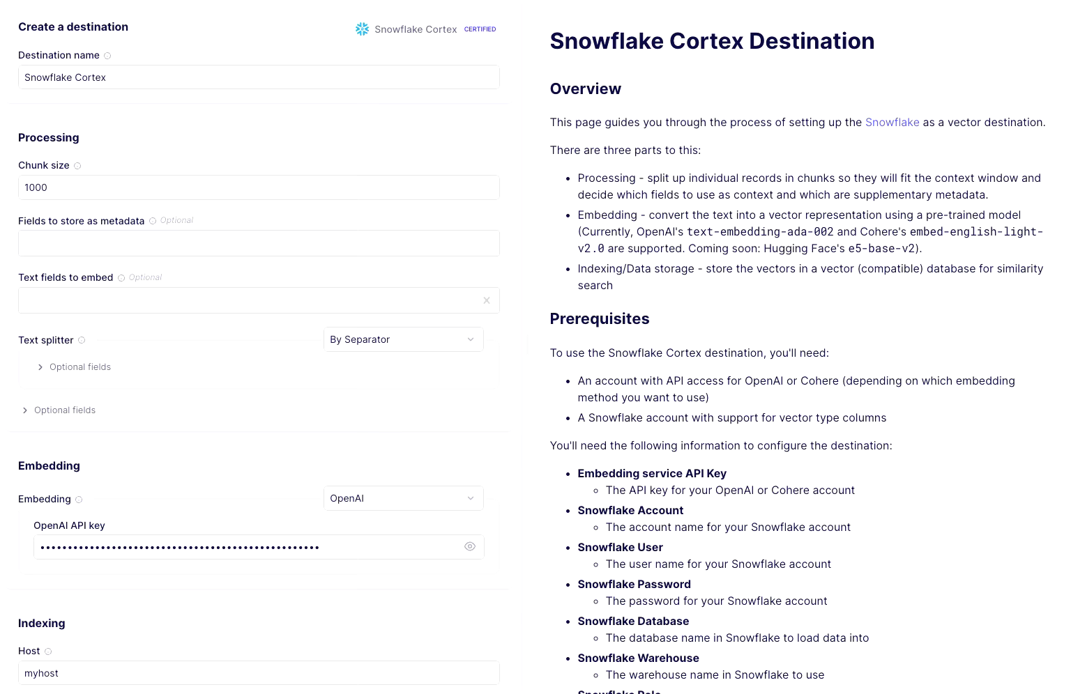 Configure the Snowflake Cortex destination in Airbyte