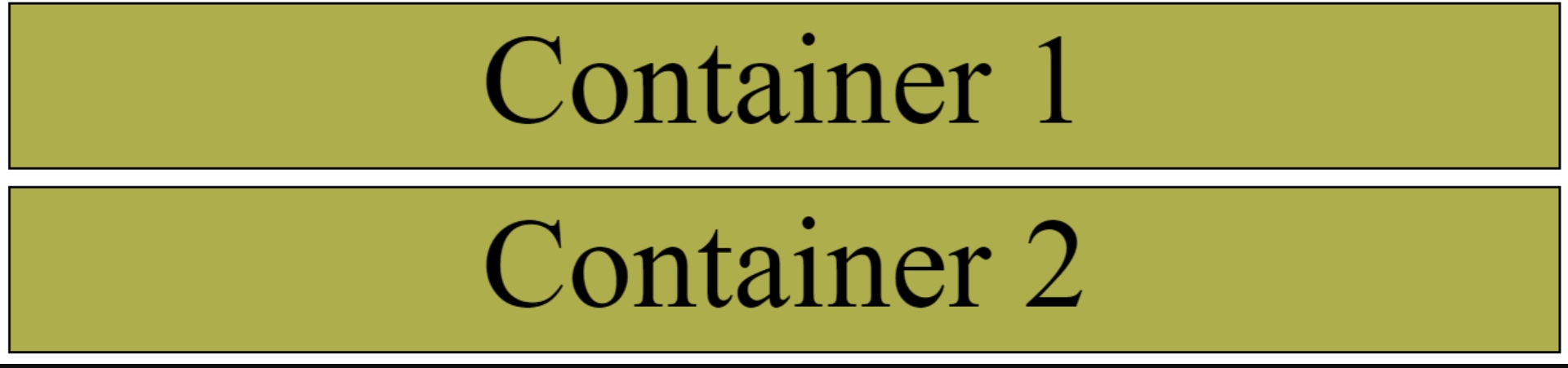 Browinsh Green output that says "Container 1, Container 2"