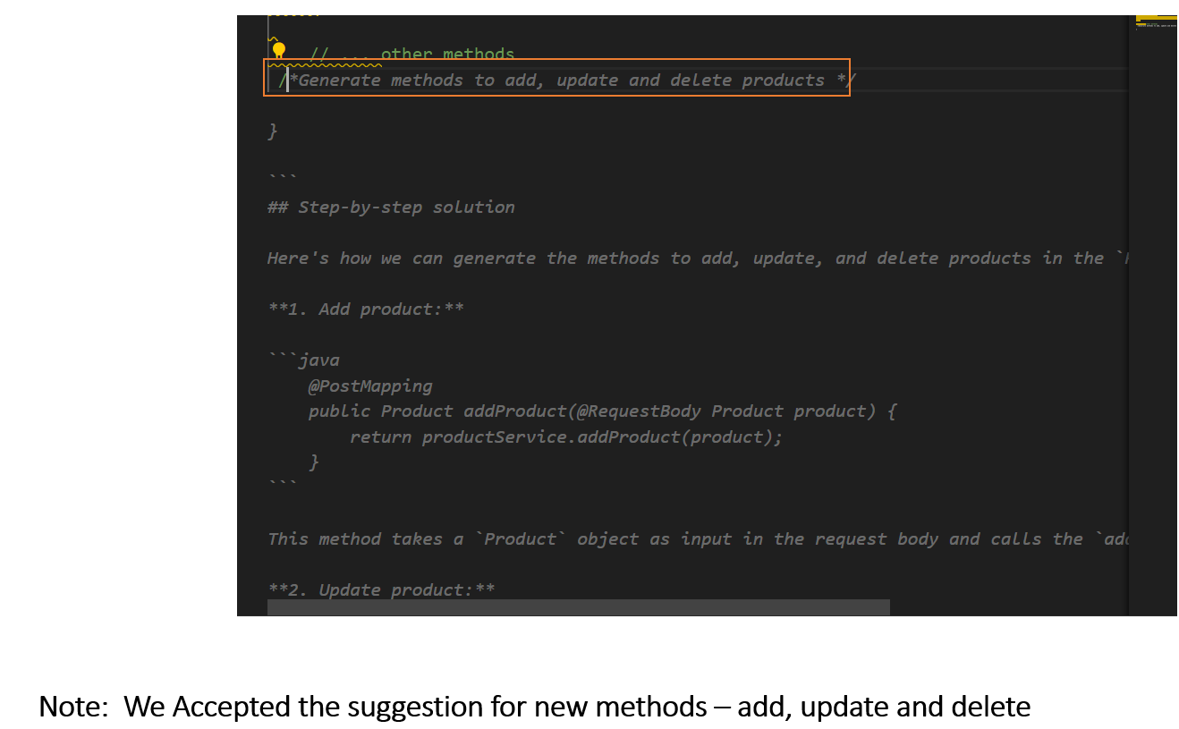 Generate methods to add, update, and delete products