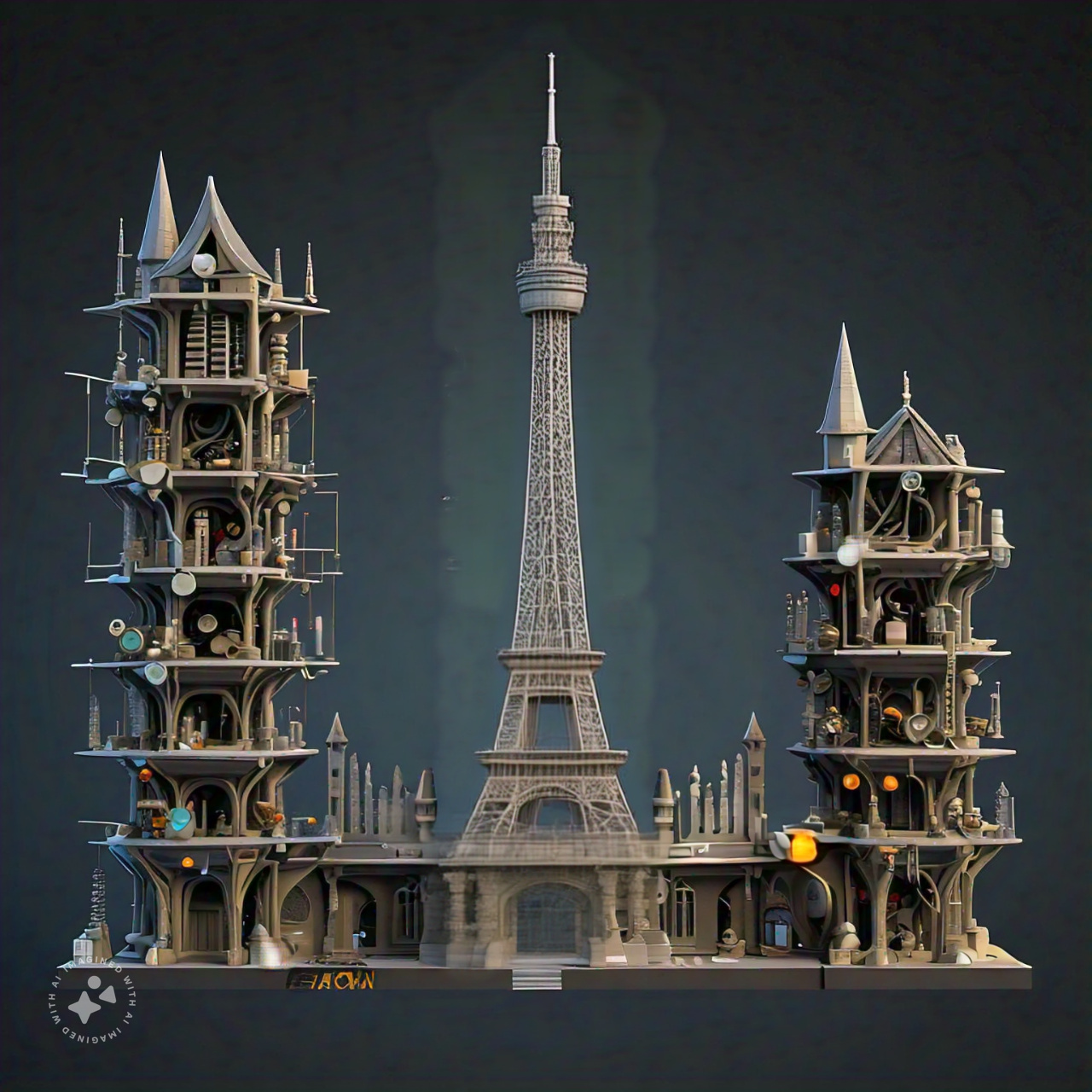 Two intricate towers unite to form the iconic Eiffel Tower