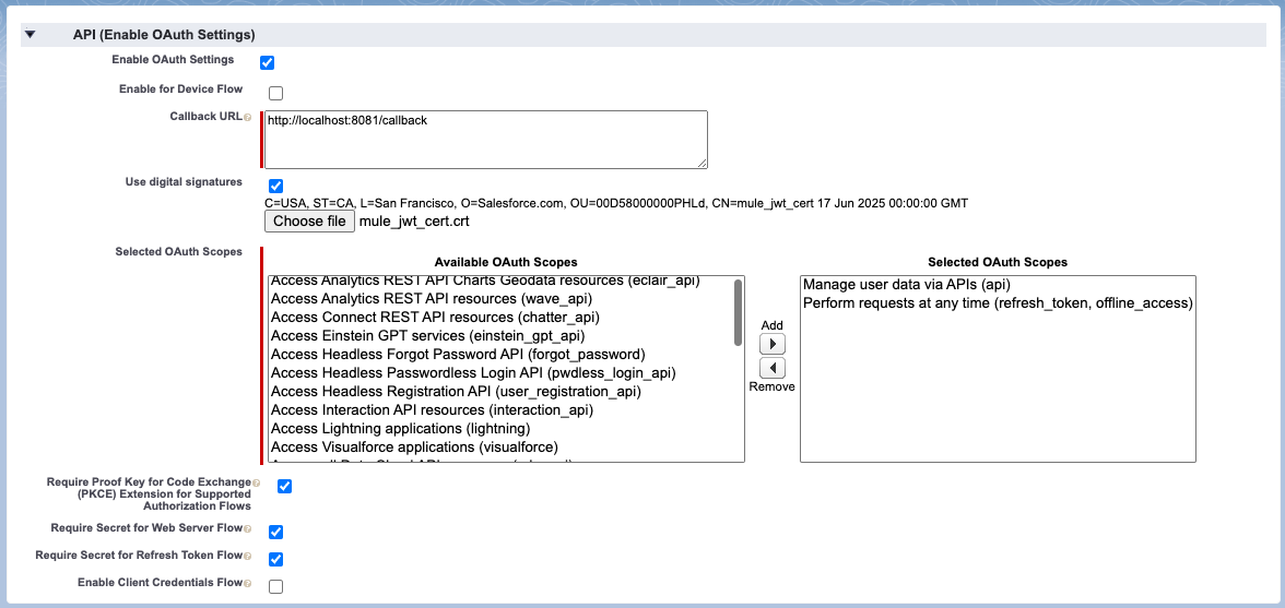 Selected OAuth Scopes