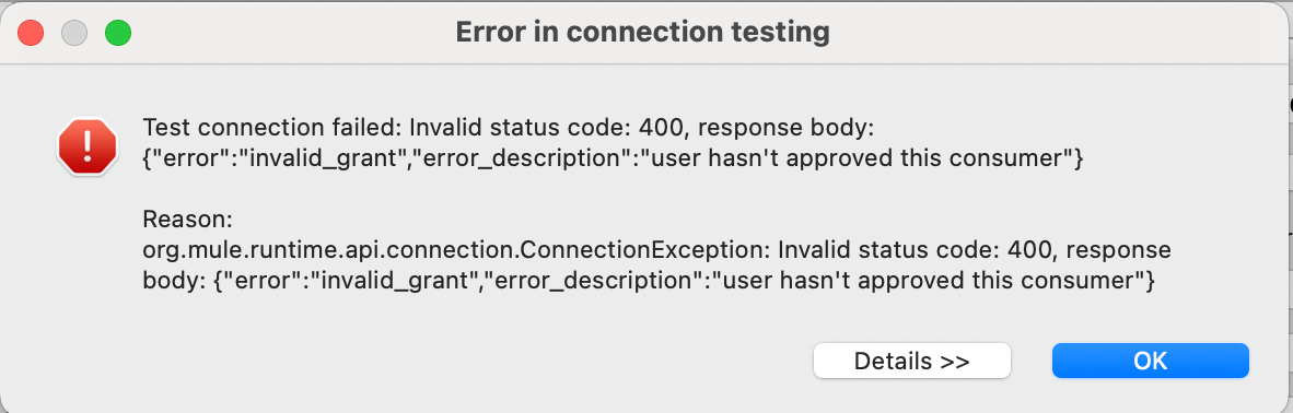 Error in connection testing