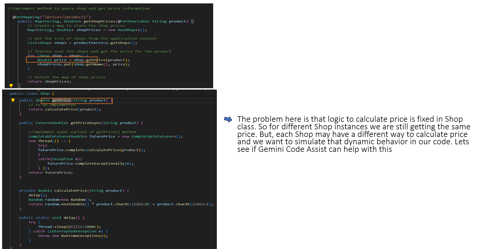 Refactor an existing code by applying a strategy pattern through Gemini Code Assist.