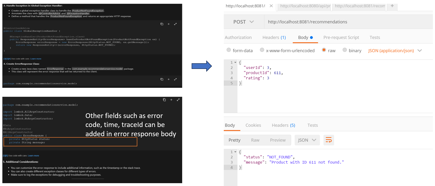 Handling specific exceptions such as "ProductNotFound"