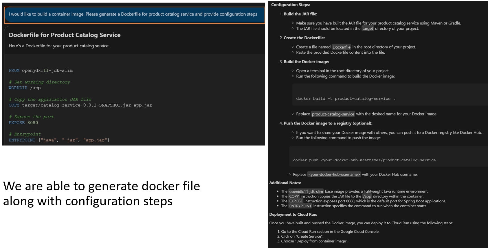 Generate Dockerfile along with configuration steps