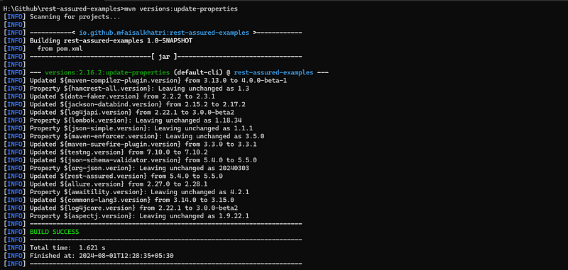 Automatic update of the versions in the properties block of pom.xml file