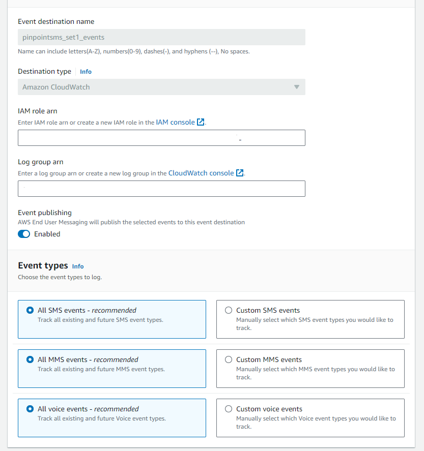 Configuration Set Event destinations