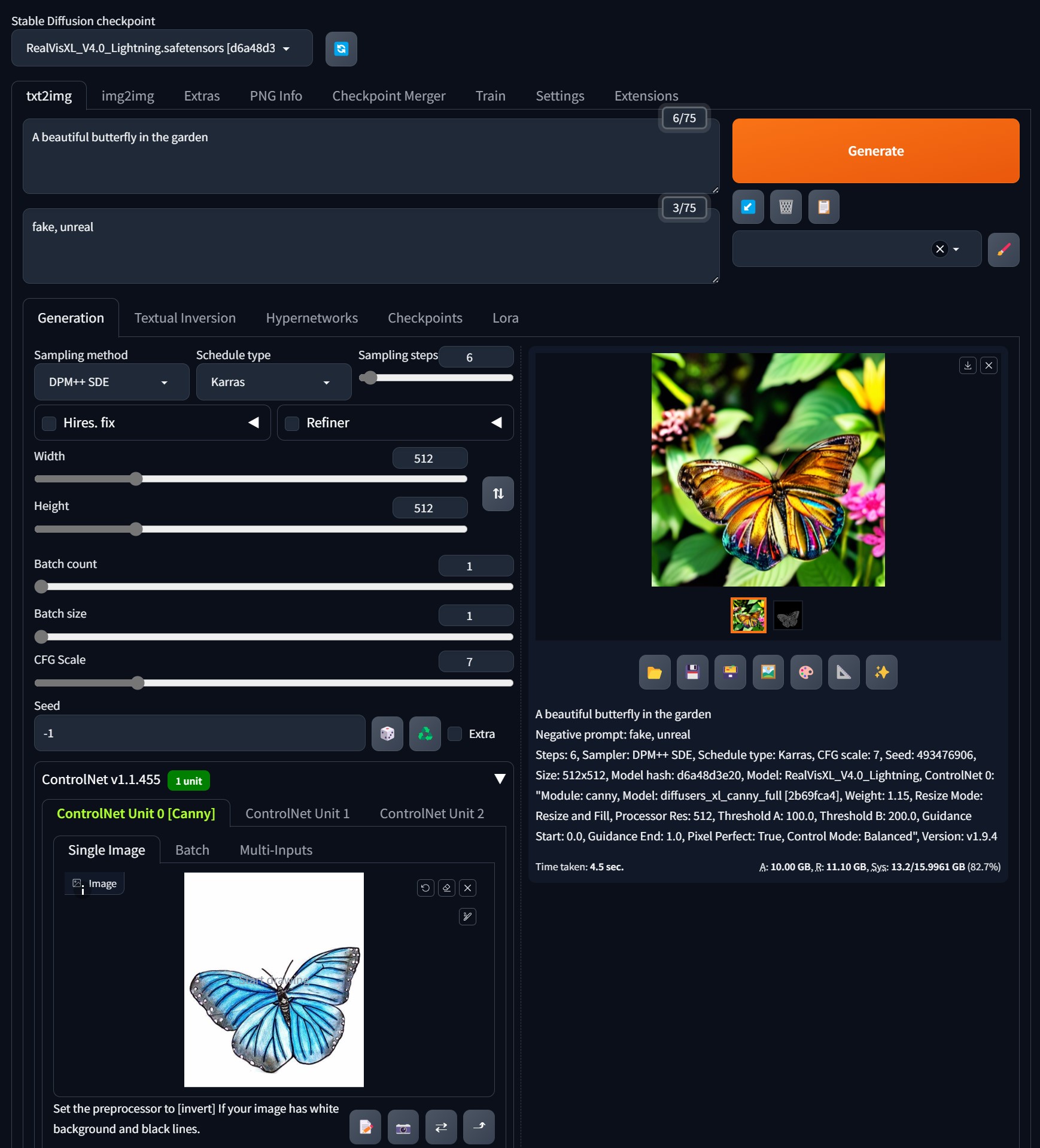 Screenshot showing butterfly sketch and computer image