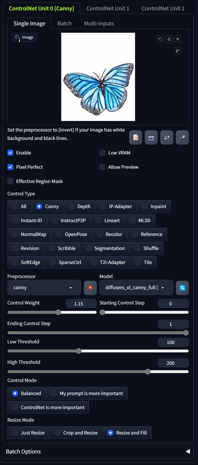 Screenshot of sketch specifications